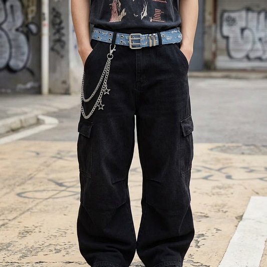 Distressed Denim Star Grommet Belt