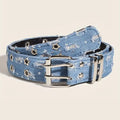 Distressed Denim Star Grommet Belt